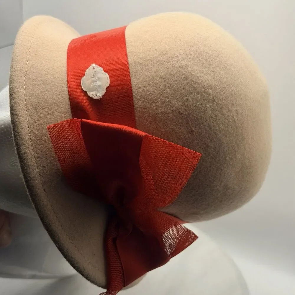 American Girl Kit BeForever Red Ribbon Hat Girls S/M 100% Wool Retired 2014